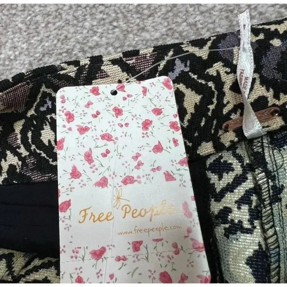 Free People Pants Size 4 Black Brown Gold Women's Straight Leg NWT Cropped - Picture 7 of 13